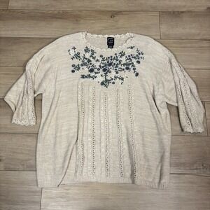 Jacque‎ & KoKo Womens Floral Embroider Long Sleeve Scoop Neck Knit Sweater 26/28